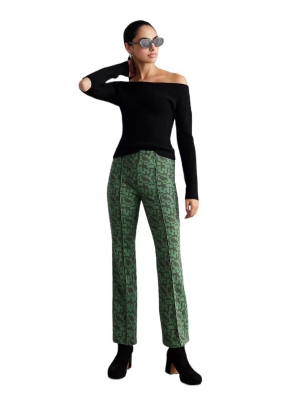 Maeve The Margot Kick-Flare Cropped Pants Sz Small Green Grey Funky Teacher